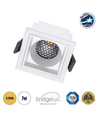 GLOBOSTAR® PLUTO-S 60267 Χωνευτό Downlight Σποτ με Honeycomb Anti Glare Reflector LED 7W 875lm 38° AC 220-240V IP20 Θερμό Λευκό 2700K - Bridgelux COB Chip & TÜV SÜD Driver - Λευκό Ματ - Μ6.4 x Π6.4 x Υ4.9cm - Q5.5 x 5.5cm - 5 Χρόνια Εγγύηση